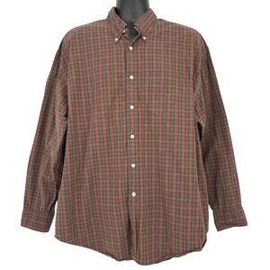 Nautica Mens XL Brown Plaid 80s Two-Ply Cotton Button Down Shirt Long Sleeve Y2K